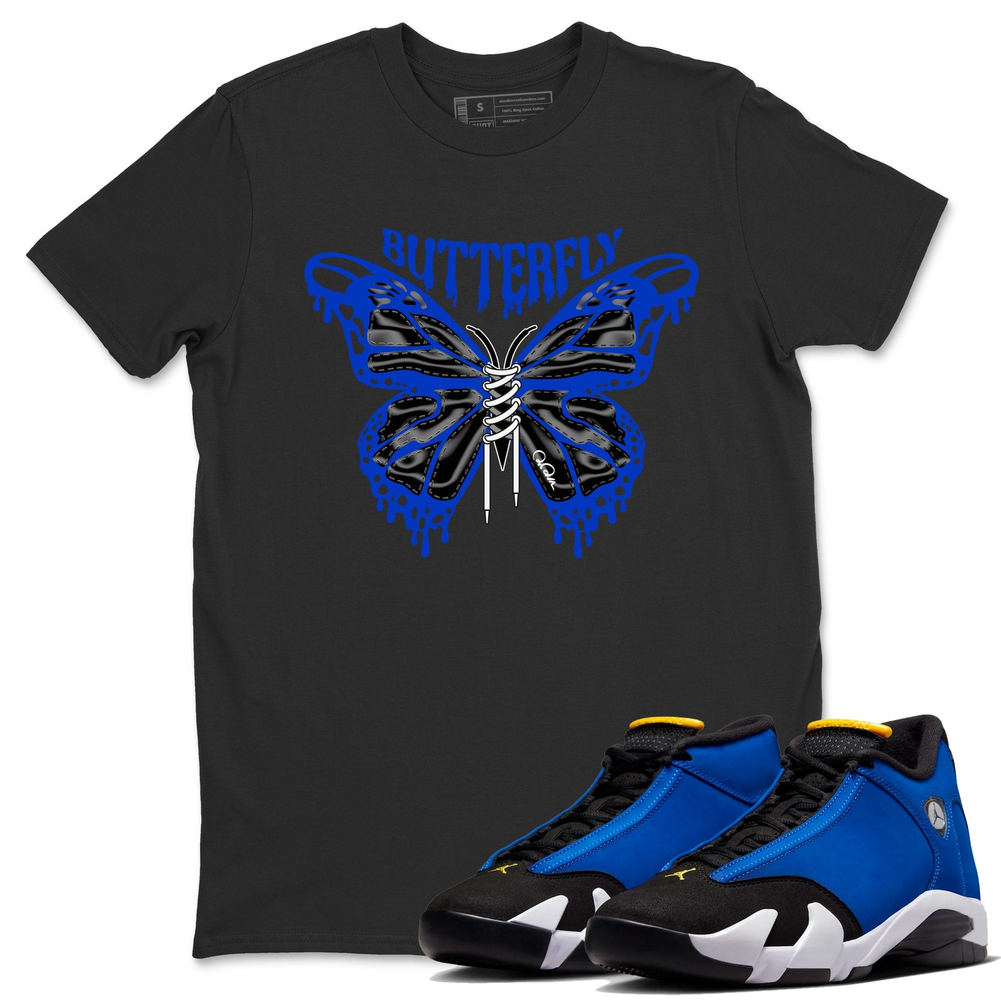 Air Jordan 14 Laney Sneaker Match Tees Butterfly Sneaker Tees AJ14 Laney Sneaker Release Tees Unisex Shirts Black 1