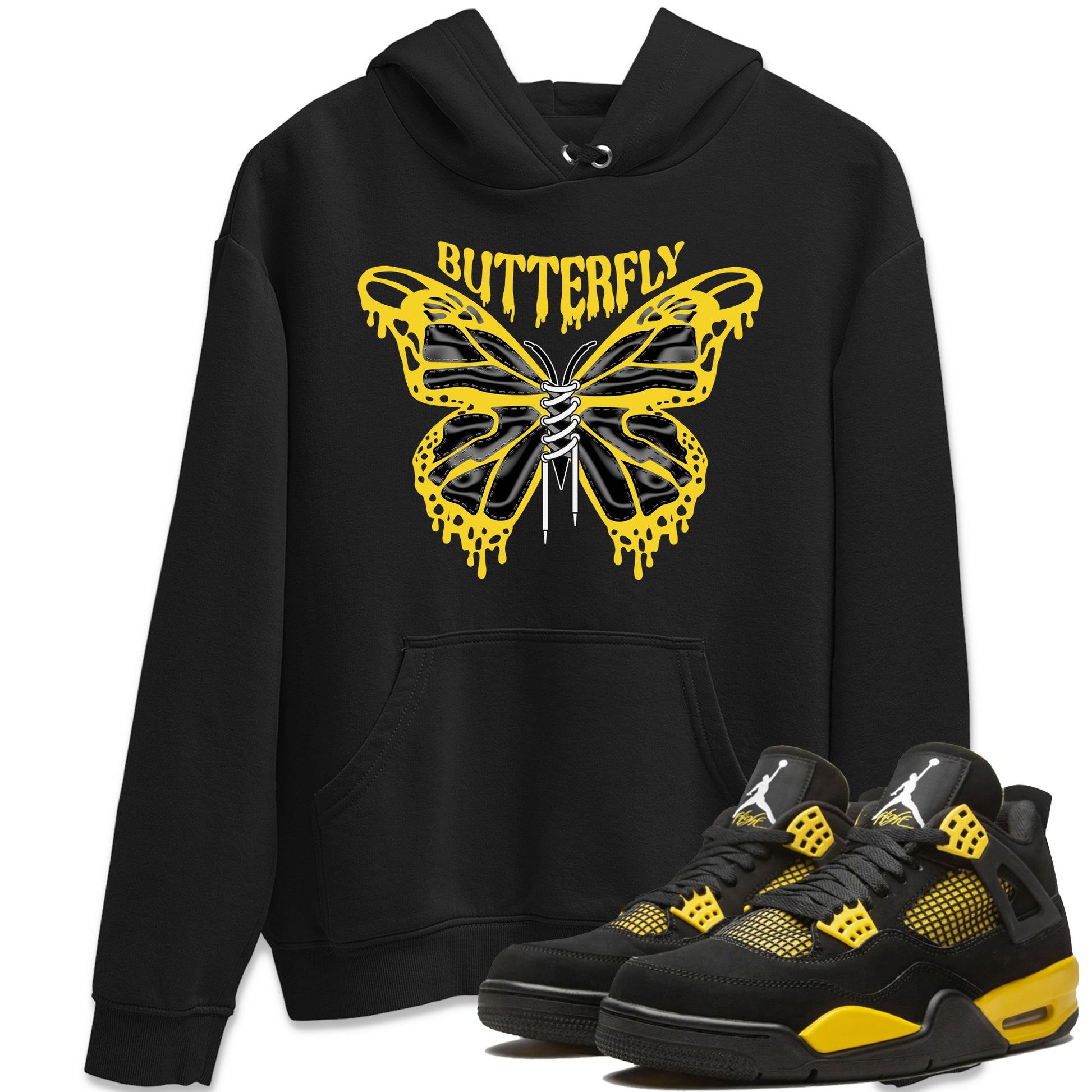 Air Jordan 4 Thunder Sneaker Match Tees Butterfly Sneaker Tees AJ4 Thunder Sneaker Release Tees Unisex Shirts Black 1