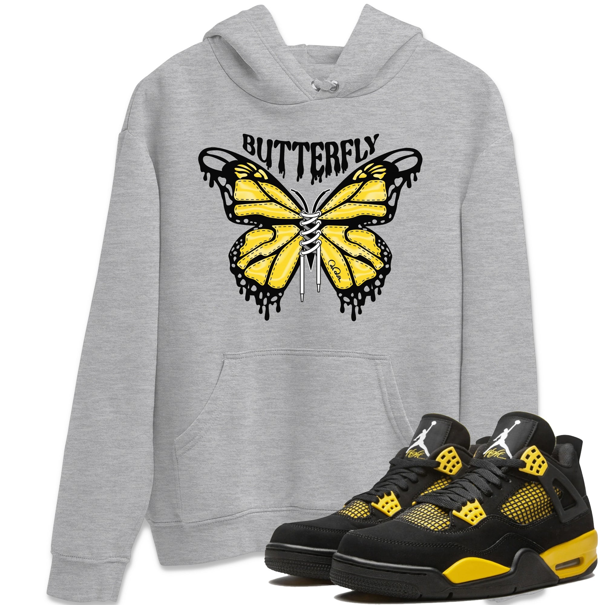 Air Jordan 4 Thunder Sneaker Match Tees Butterfly Sneaker Tees AJ4 Thunder Sneaker Release Tees Unisex Shirts Heather Grey 1