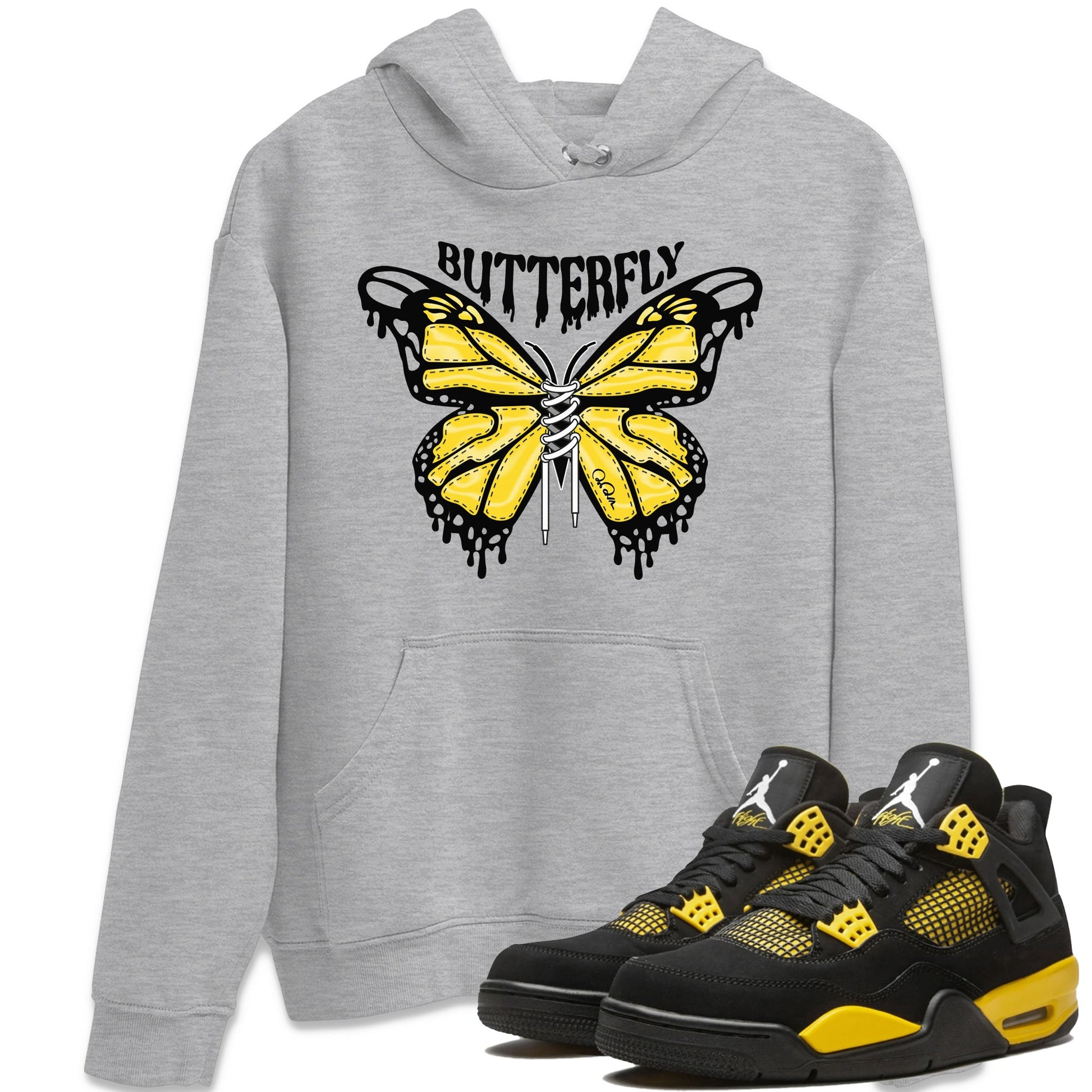 Air Jordan 4 Thunder Sneaker Match Tees Butterfly Sneaker Tees AJ4 Thunder Sneaker Release Tees Unisex Shirts Heather Grey 1