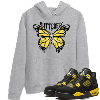 Air Jordan 4 Thunder Sneaker Match Tees Butterfly Sneaker Tees AJ4 Thunder Sneaker Release Tees Unisex Shirts Heather Grey 1