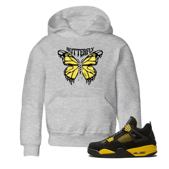 Air Jordan 4 Thunder Sneaker Match Tees Butterfly Sneaker Tees AJ4 Thunder Sneaker Release Tees Kids Shirts Heather Grey 1