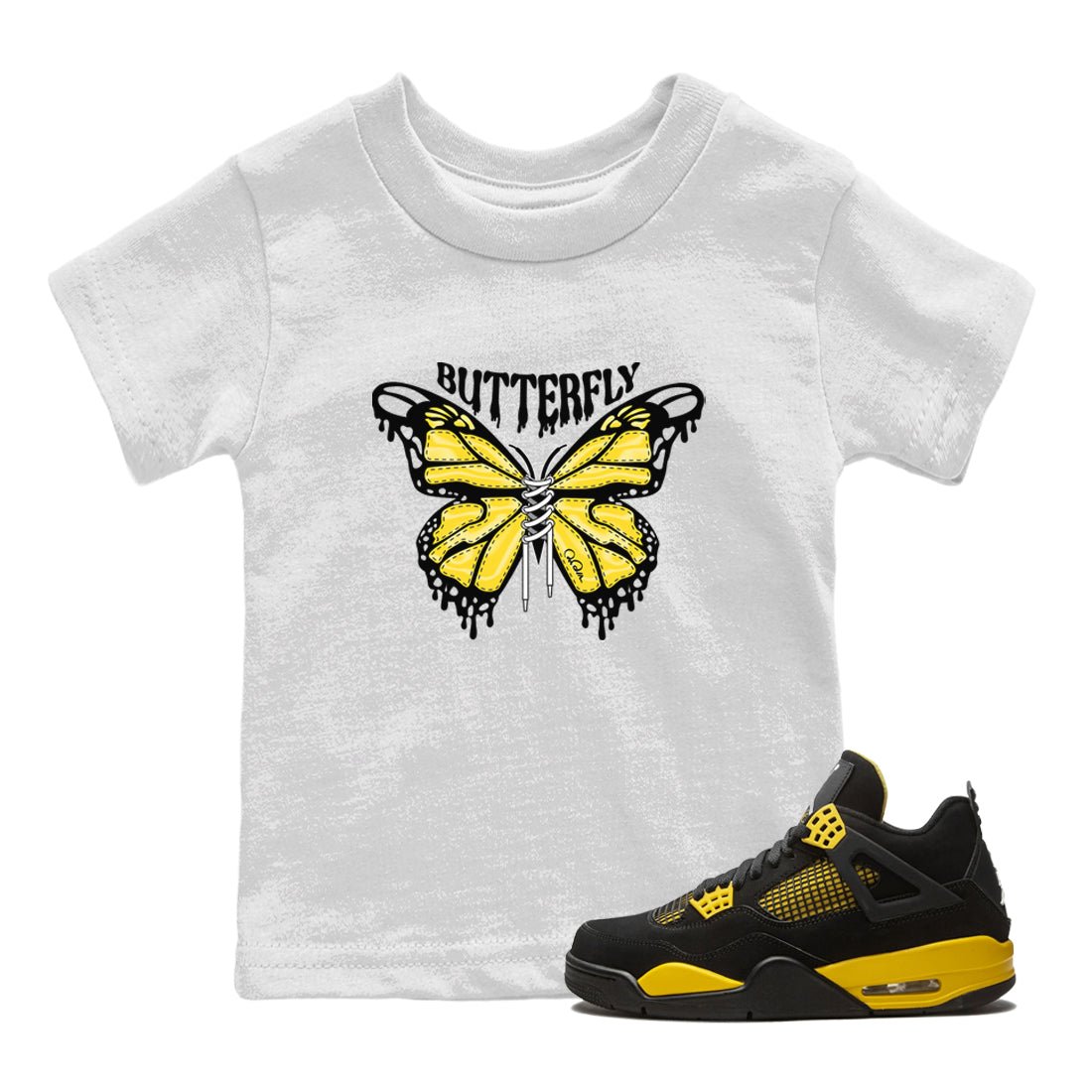 Air Jordan 4 Thunder Sneaker Match Tees Butterfly Sneaker Tees AJ4 Thunder Sneaker Release Tees Kids Shirts White 1