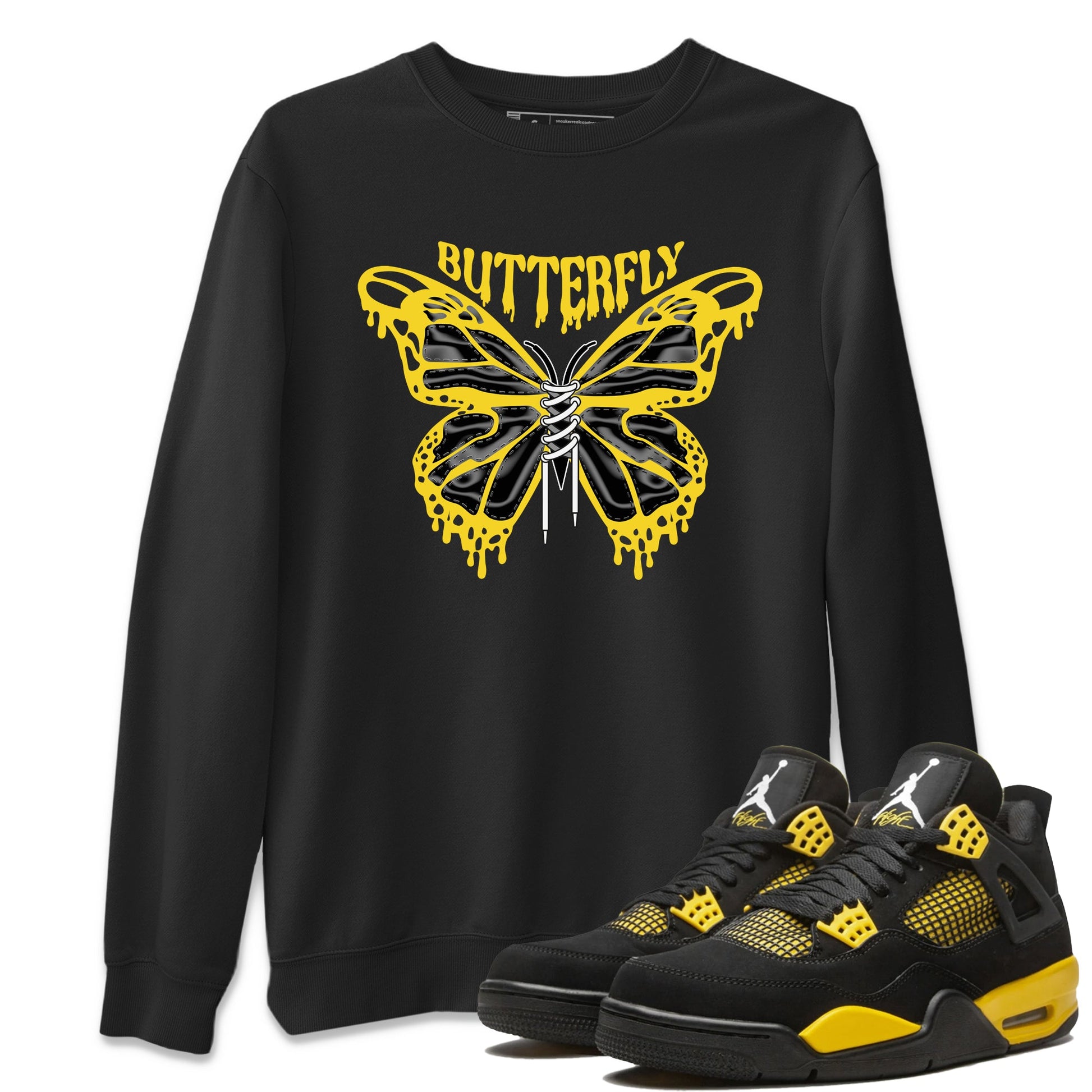 Air Jordan 4 Thunder Sneaker Match Tees Butterfly Sneaker Tees AJ4 Thunder Sneaker Release Tees Unisex Shirts Black 1