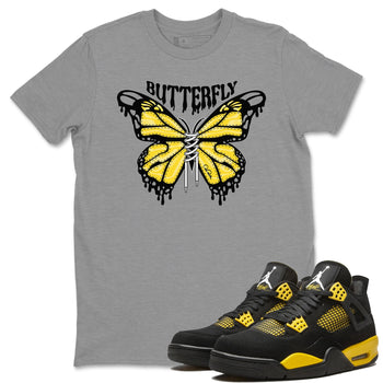 Air Jordan 4 Thunder Sneaker Match Tees Butterfly Sneaker Tees AJ4 Thunder Sneaker Release Tees Unisex Shirts Heather Grey 1