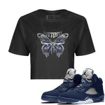 Air Jordan 5 Georgetown Sneaker Match Tees Butterfly Sneaker Tees AJ5 Georgetown Sneaker Release Tees Women's Shirts Black 1