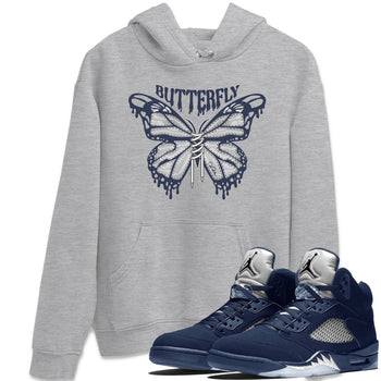Air Jordan 5 Georgetown Sneaker Match Tees Butterfly Sneaker Tees AJ5 Georgetown Sneaker Release Tees Unisex Shirts Heather Grey 1