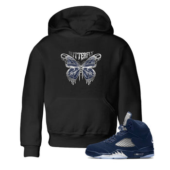 Air Jordan 5 Georgetown Sneaker Match Tees Butterfly Sneaker Tees AJ5 Georgetown Sneaker Release Tees Kids Shirts Black 1
