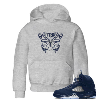 Air Jordan 5 Georgetown Sneaker Match Tees Butterfly Sneaker Tees AJ5 Georgetown Sneaker Release Tees Kids Shirts Heather Grey 1