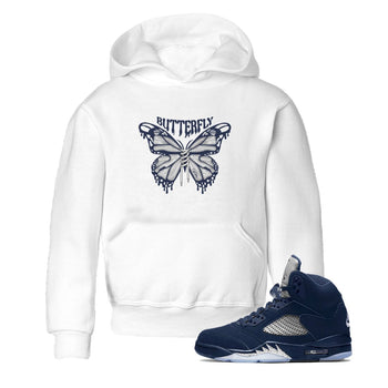Air Jordan 5 Georgetown Sneaker Match Tees Butterfly Sneaker Tees AJ5 Georgetown Sneaker Release Tees Kids Shirts White 1