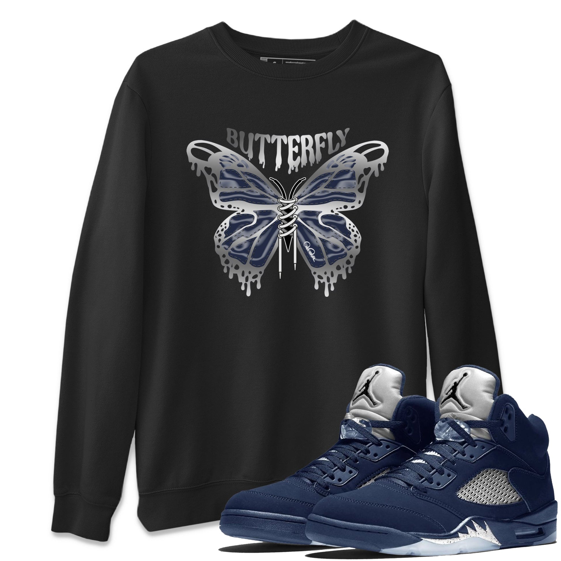Air Jordan 5 Georgetown Sneaker Match Tees Butterfly Sneaker Tees AJ5 Georgetown Sneaker Release Tees Unisex Shirts Black 1