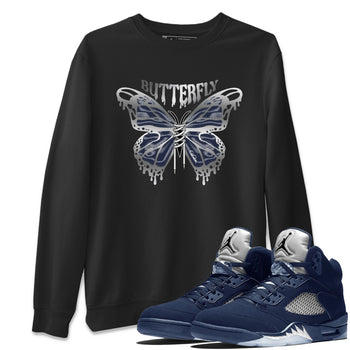 Air Jordan 5 Georgetown Sneaker Match Tees Butterfly Sneaker Tees AJ5 Georgetown Sneaker Release Tees Unisex Shirts Black 1