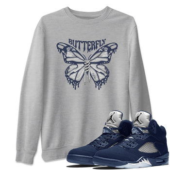 Air Jordan 5 Georgetown Sneaker Match Tees Butterfly Sneaker Tees AJ5 Georgetown Sneaker Release Tees Unisex Shirts Heather Grey 1