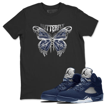 Air Jordan 5 Georgetown Sneaker Match Tees Butterfly Sneaker Tees AJ5 Georgetown Sneaker Release Tees Unisex Shirts Black 1