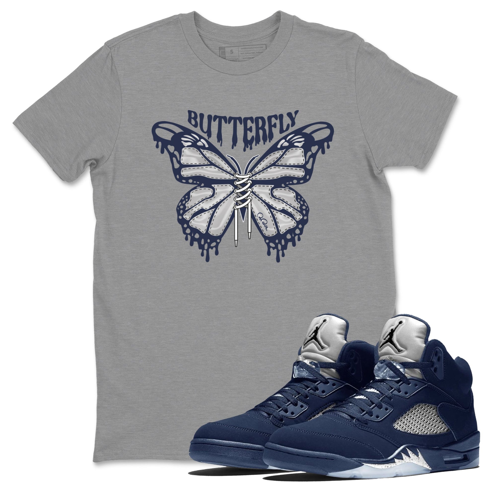 Air Jordan 5 Georgetown Sneaker Match Tees Butterfly Sneaker Tees AJ5 Georgetown Sneaker Release Tees Unisex Shirts Heather Grey 1