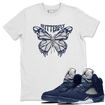 Air Jordan 5 Georgetown Sneaker Match Tees Butterfly Sneaker Tees AJ5 Georgetown Sneaker Release Tees Unisex Shirts White 1