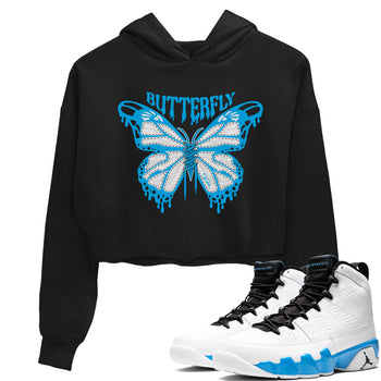 9s Powder Blue shirt to match jordans Butterfly sneaker tees Air Jordan 9 Powder Blue SNRT Sneaker Release Tees Black 1 crop length shirt