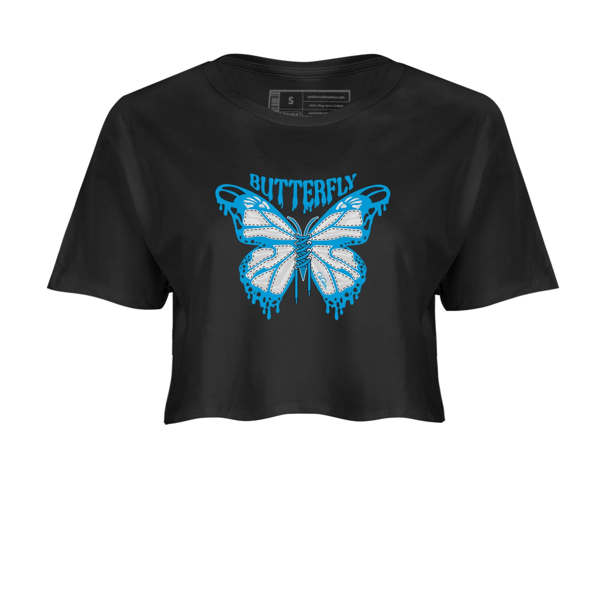 9s Powder Blue shirt to match jordans Butterfly sneaker tees Air Jordan 9 Powder Blue SNRT Sneaker Release Tees Black 2 crop length shirt