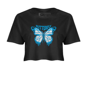 9s Powder Blue shirt to match jordans Butterfly sneaker tees Air Jordan 9 Powder Blue SNRT Sneaker Release Tees Black 2 crop length shirt