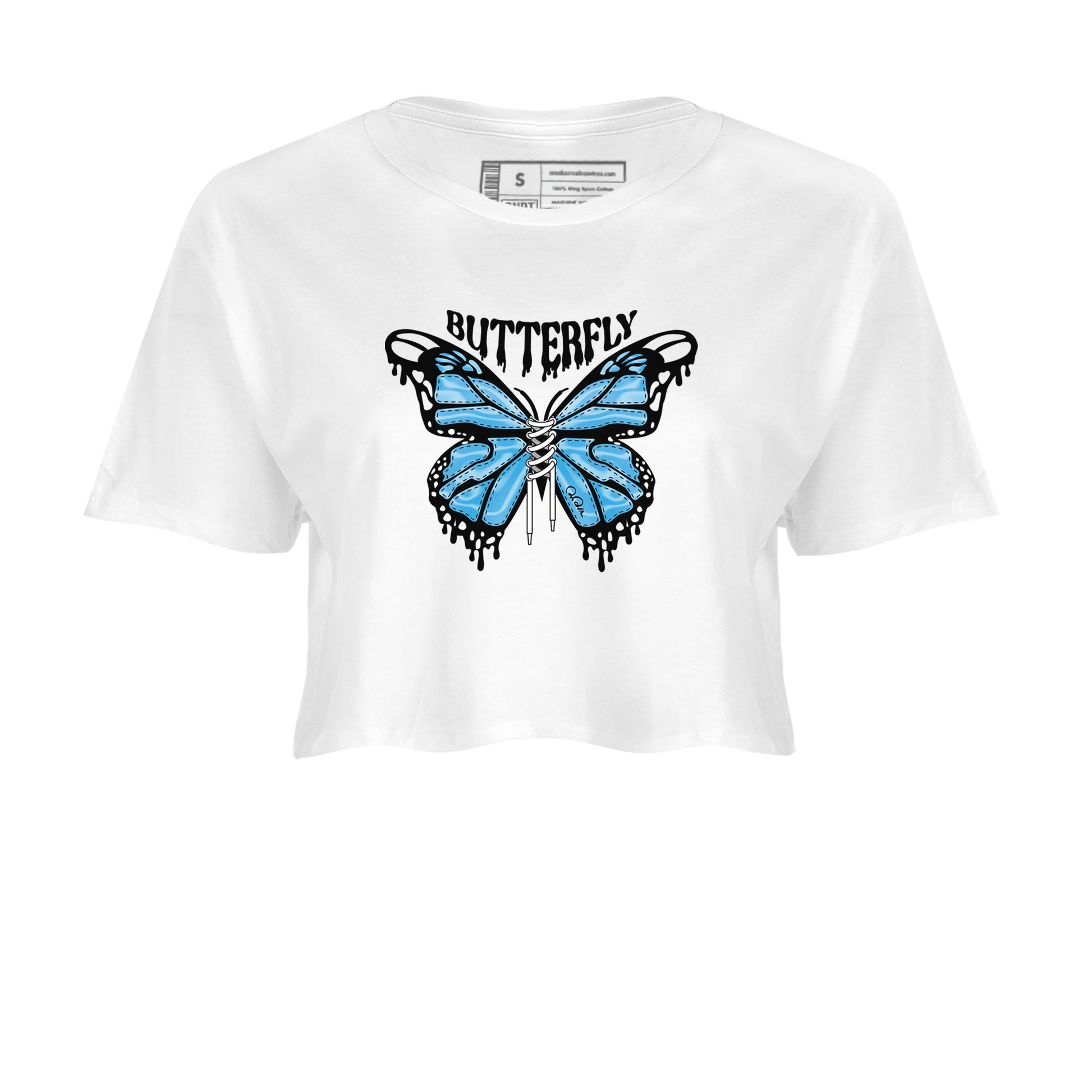 9s Powder Blue shirt to match jordans Butterfly sneaker tees Air Jordan 9 Powder Blue SNRT Sneaker Release Tees White 2 crop length shirt
