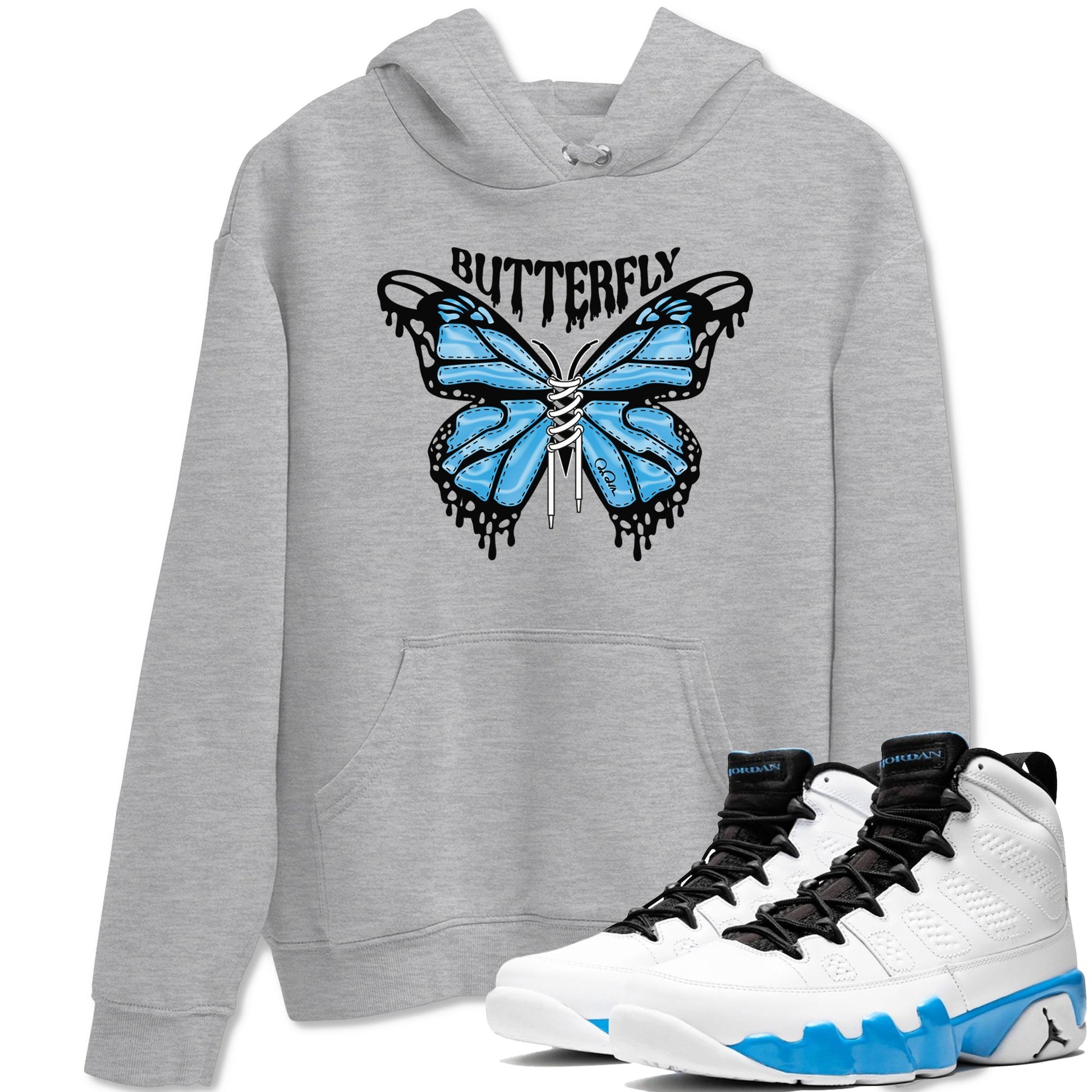 9s Powder Blue shirt to match jordans Butterfly sneaker tees Air Jordan 9 Powder Blue SNRT Sneaker Release Tees unisex cotton Heather Grey 1 crew neck shirt