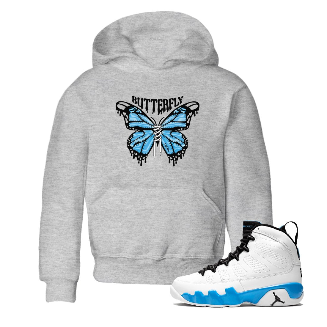9s Powder Blue shirt to match jordans Butterfly sneaker tees Air Jordan 9 Powder Blue SNRT sneaker release tees baby toddler Heather Grey 1 cotton Shirt