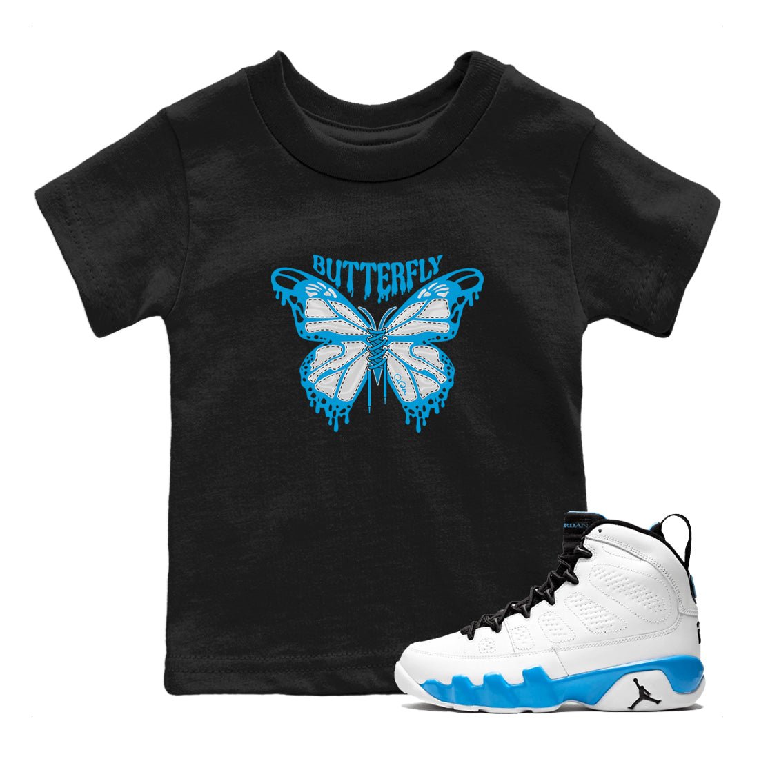 9s Powder Blue shirt to match jordans Butterfly sneaker tees Air Jordan 9 Powder Blue SNRT sneaker release tees baby toddler Black 1 cotton Shirt