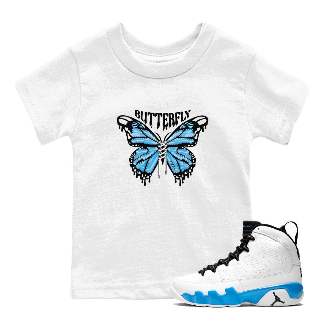 9s Powder Blue shirt to match jordans Butterfly sneaker tees Air Jordan 9 Powder Blue SNRT sneaker release tees baby toddler White 1 cotton Shirt