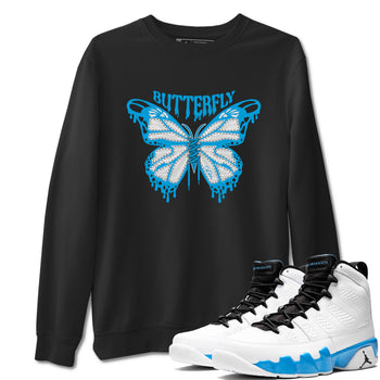 9s Powder Blue shirt to match jordans Butterfly sneaker tees Air Jordan 9 Powder Blue SNRT Sneaker Release Tees unisex cotton Black 1 crew neck shirt
