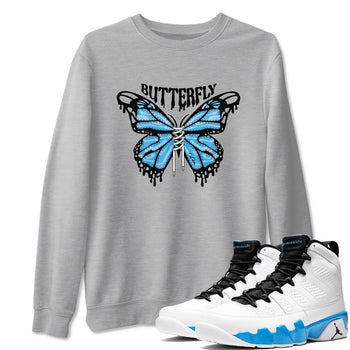 9s Powder Blue shirt to match jordans Butterfly sneaker tees Air Jordan 9 Powder Blue SNRT Sneaker Release Tees unisex cotton Heather Grey 1 crew neck shirt