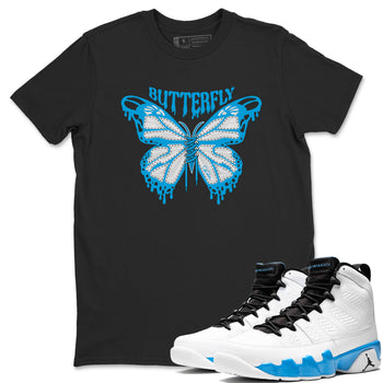 9s Powder Blue shirt to match jordans Butterfly sneaker tees Air Jordan 9 Powder Blue SNRT Sneaker Release Tees unisex cotton Black 1 crew neck shirt