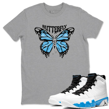 9s Powder Blue shirt to match jordans Butterfly sneaker tees Air Jordan 9 Powder Blue SNRT Sneaker Release Tees unisex cotton Heather Grey 1 crew neck shirt