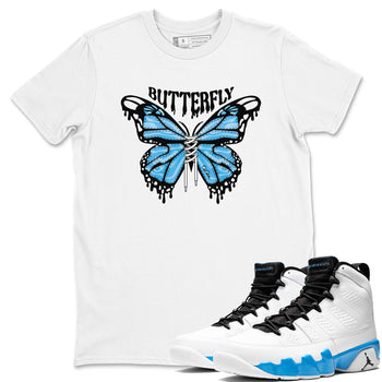 9s Powder Blue shirt to match jordans Butterfly sneaker tees Air Jordan 9 Powder Blue SNRT Sneaker Release Tees unisex cotton White 1 crew neck shirt