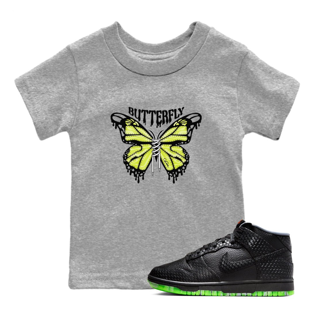 Dunk Mid Premium shirt to match jordans Butterfly sneaker tees halloween horror nights Nike Dunk Halloween SNRT Sneaker Release Tees Baby Toddler Heather Grey 1 T-Shirt
