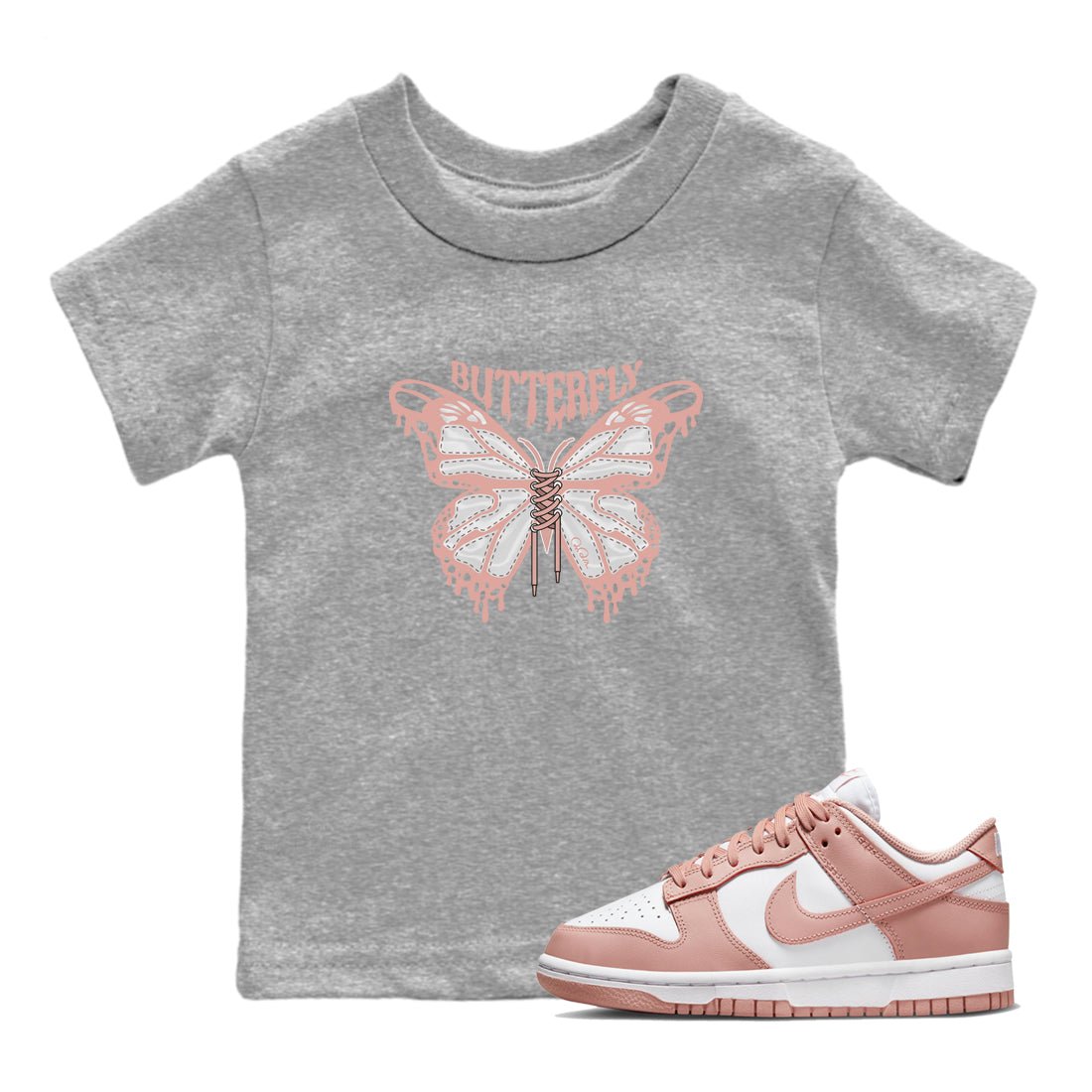 Dunk Rose Whisper shirt to match jordans Butterfly sneaker tees Nike Dunk LowRose Whisper SNRT Sneaker Release Tees Baby Toddler Heather Grey 1 T-Shirt