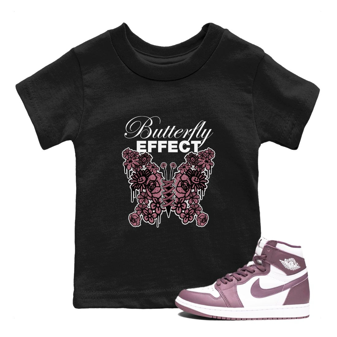 Air Jordan 1 Mauve shirt to match jordans Butterfly Effect sneaker tees AJ1 Mauve SNRT Sneaker Release Tees Baby Toddler Black 1 T-Shirt