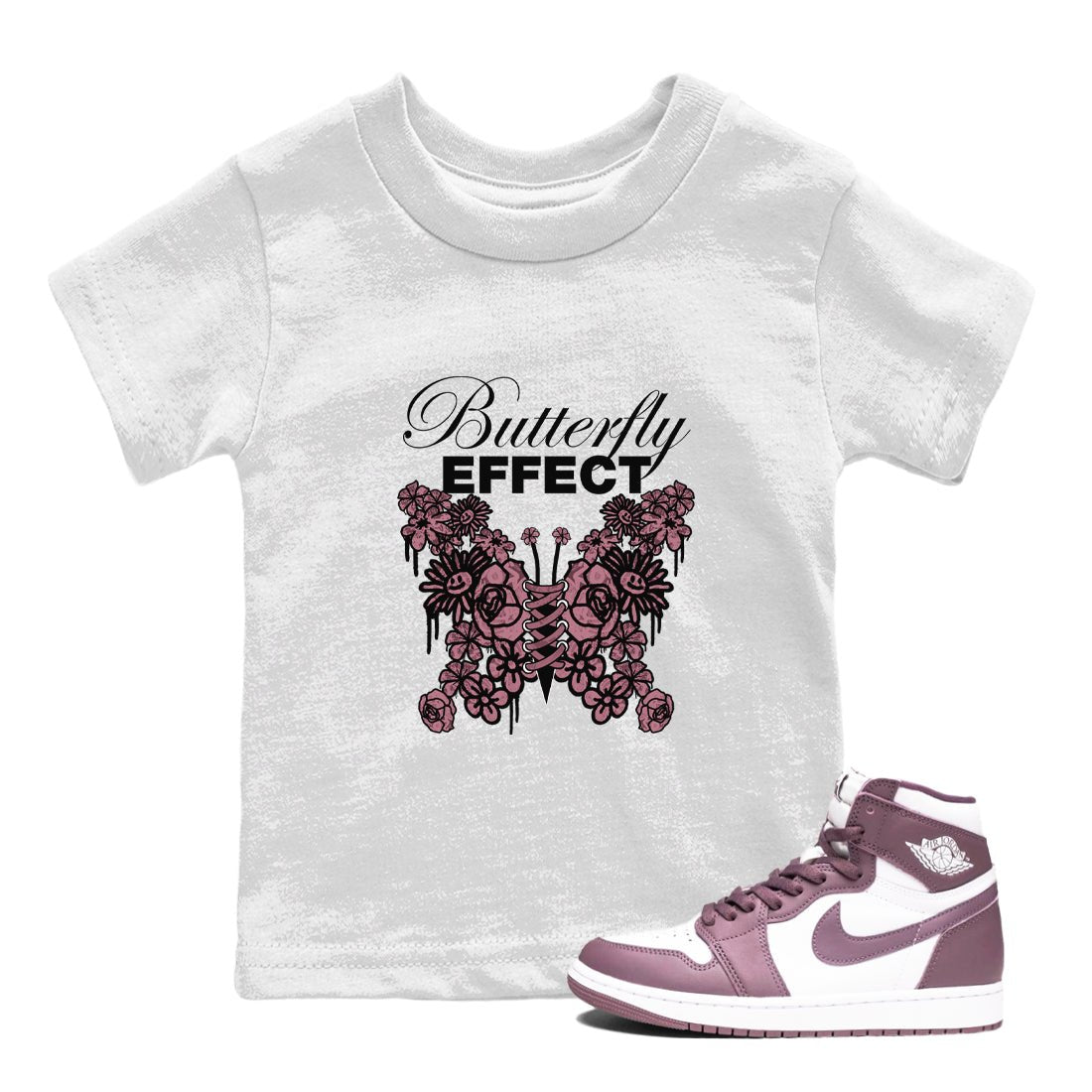 Air Jordan 1 Mauve shirt to match jordans Butterfly Effect sneaker tees AJ1 Mauve SNRT Sneaker Release Tees Baby Toddler White 1 T-Shirt