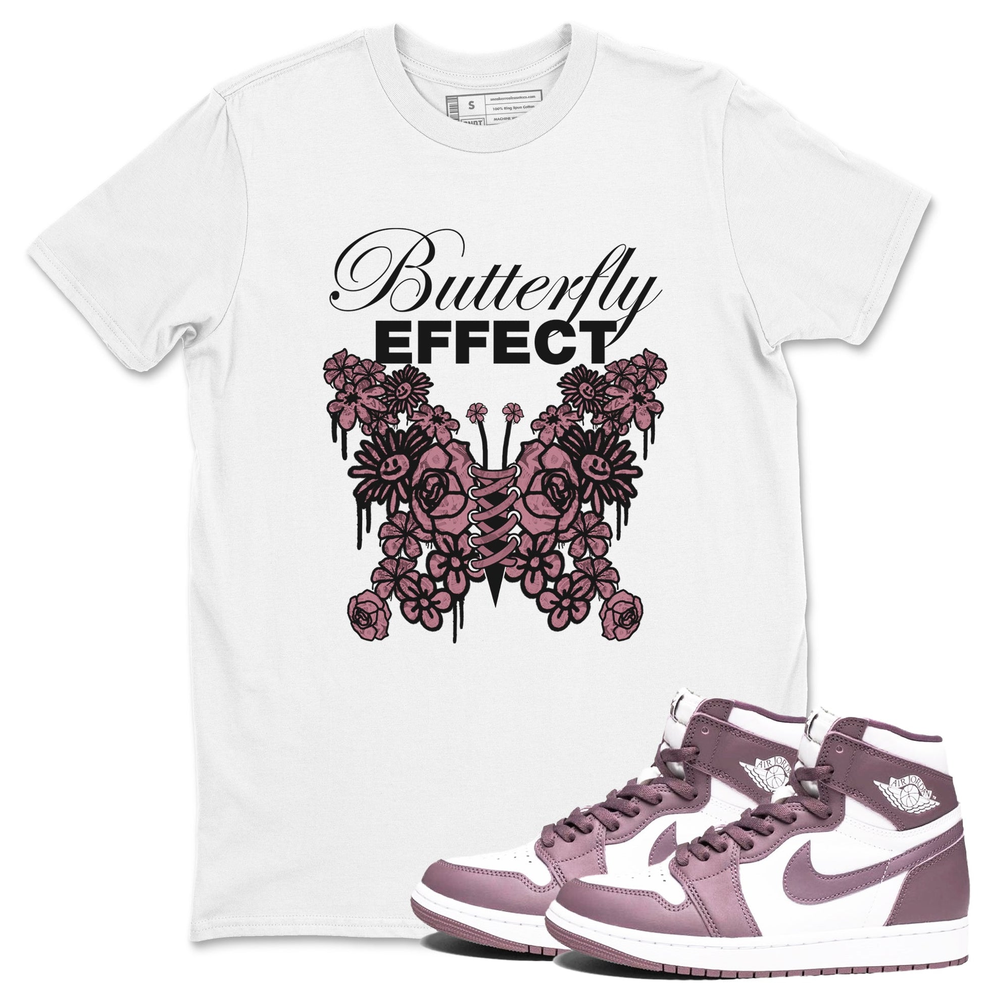 Air Jordan 1 Mauve shirt to match jordans Butterfly Effect sneaker tees AJ1 Mauve SNRT Sneaker Release Tees Unisex White 1 T-Shirt