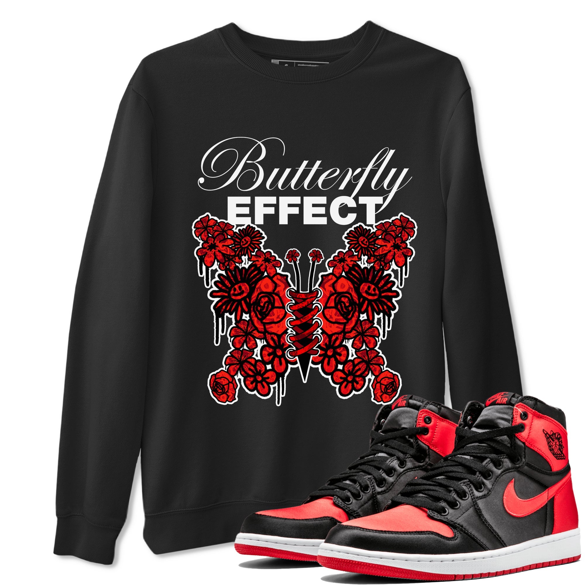 Air Jordan 1 Satin Bred shirt to match jordans Butterfly Effect sneaker tees AJ1 Satin Bred SNRT Sneaker Release Tees Unisex Black 1 T-Shirt