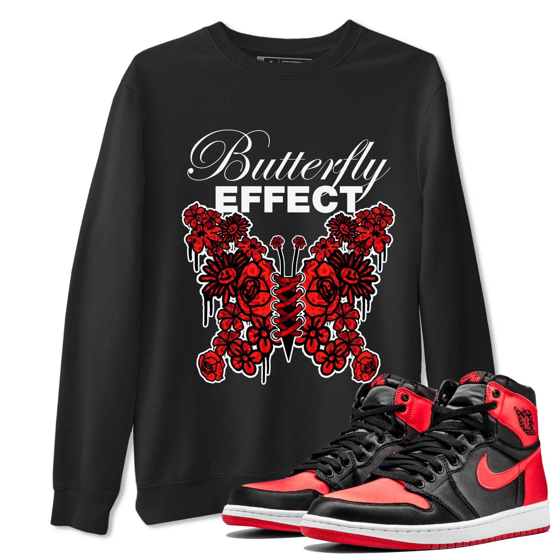 Air Jordan 1 Satin Bred shirt to match jordans Butterfly Effect sneaker tees AJ1 Satin Bred SNRT Sneaker Release Tees Unisex Black 1 T-Shirt
