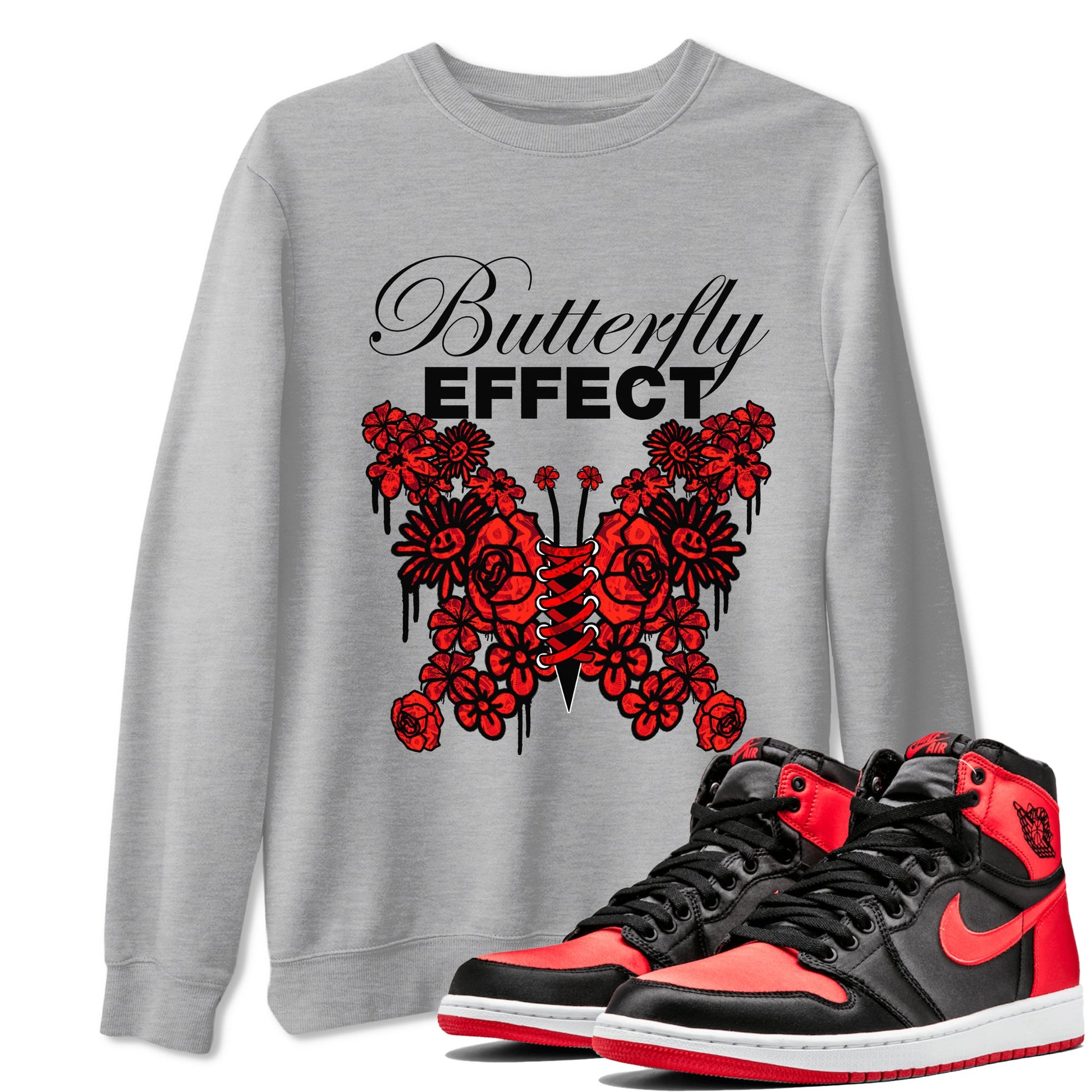 Air Jordan 1 Satin Bred shirt to match jordans Butterfly Effect sneaker tees AJ1 Satin Bred SNRT Sneaker Release Tees Unisex Heather Grey 1 T-Shirt