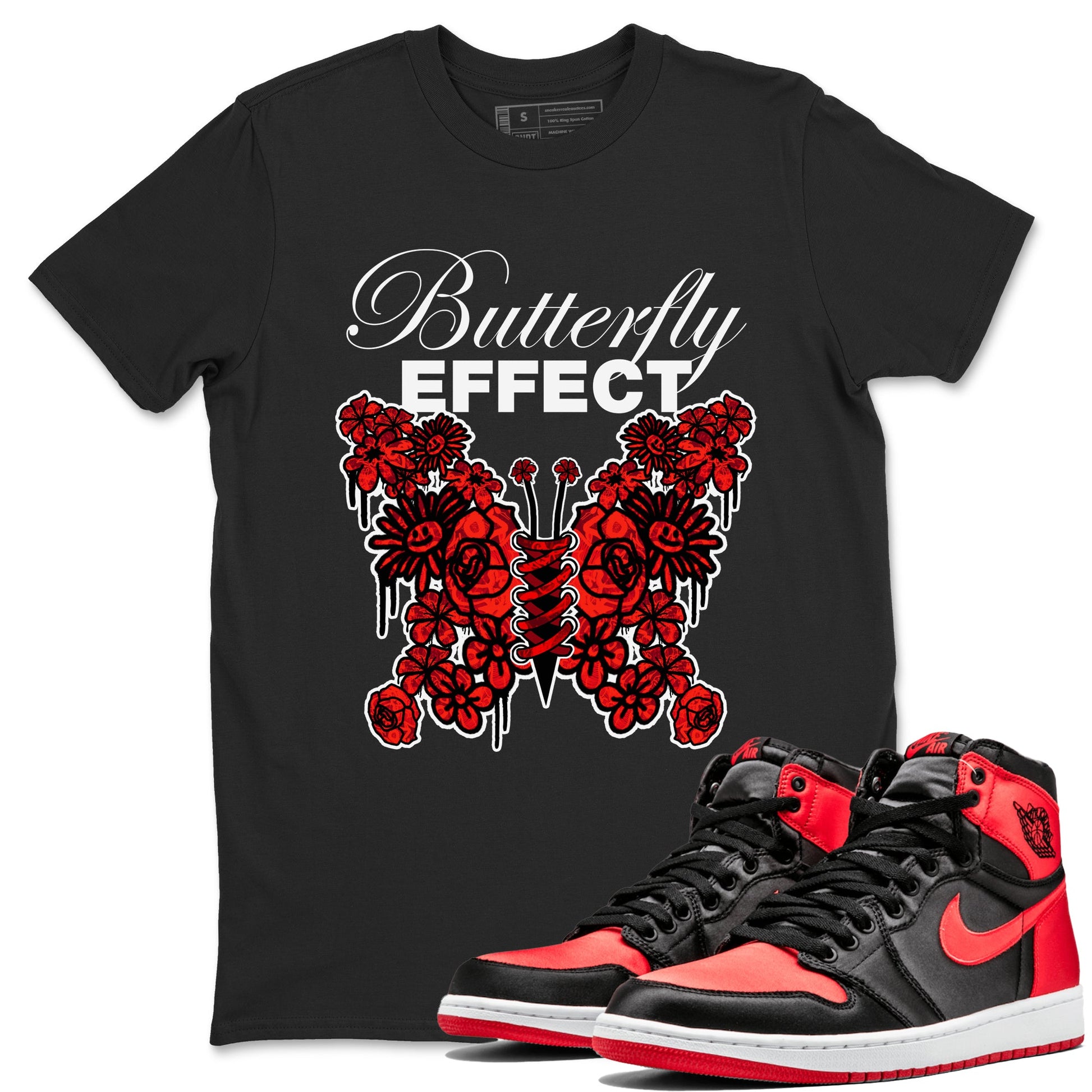 Air Jordan 1 Satin Bred shirt to match jordans Butterfly Effect sneaker tees AJ1 Satin Bred SNRT Sneaker Release Tees Unisex Black 1 T-Shirt