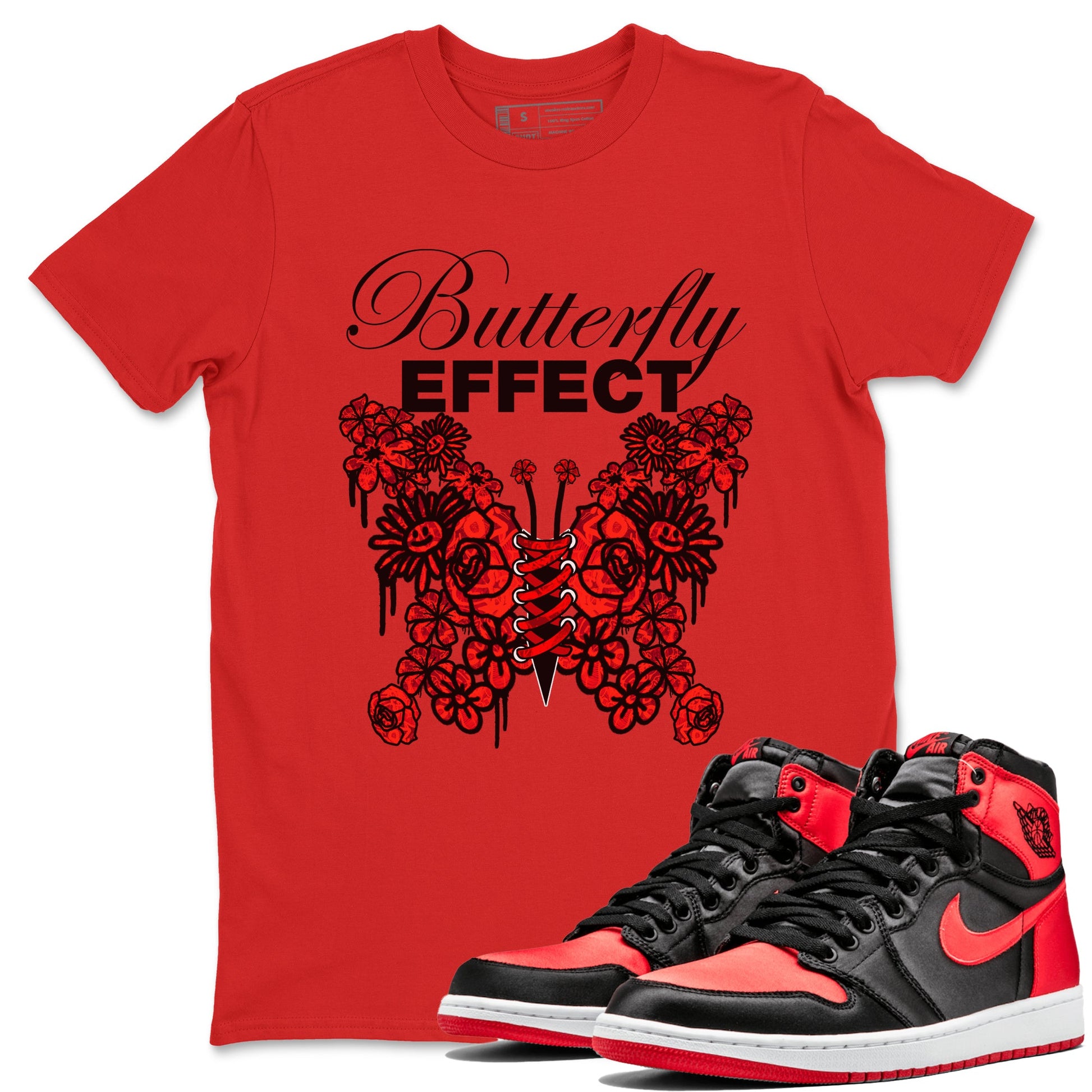 Air Jordan 1 Satin Bred shirt to match jordans Butterfly Effect sneaker tees AJ1 Satin Bred SNRT Sneaker Release Tees Unisex Red 1 T-Shirt