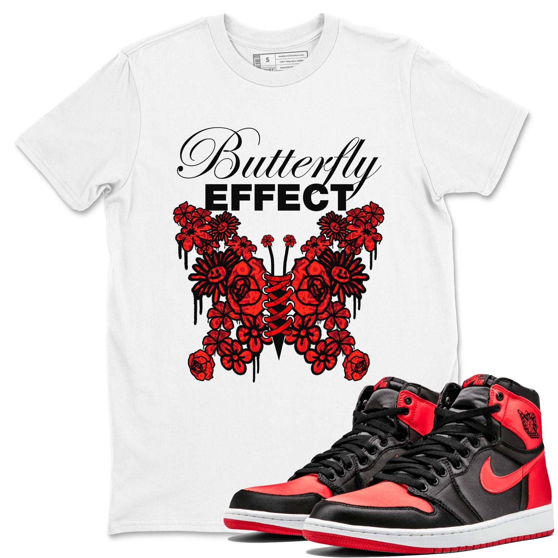 Air Jordan 1 Satin Bred shirt to match jordans Butterfly Effect sneaker tees AJ1 Satin Bred SNRT Sneaker Release Tees Unisex White 1 T-Shirt