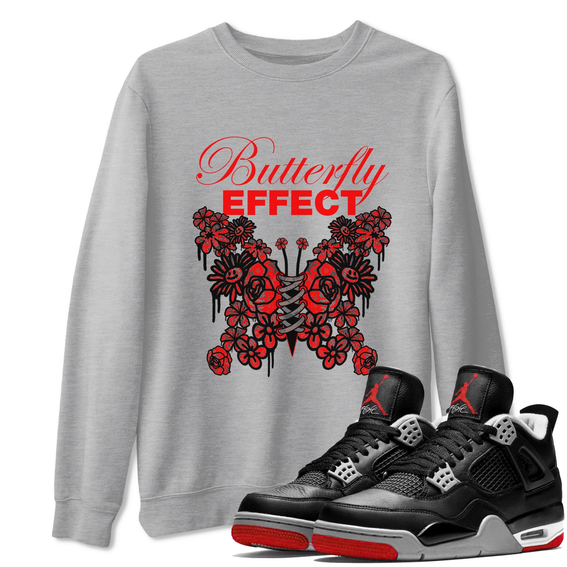 4s Bred Reimagined shirt to match jordans Butterfly Effect sneaker tees Air Jordan 4 Bred Reimagined SNRT Sneaker Release Tees Unisex Heather Grey 1 T-Shirt