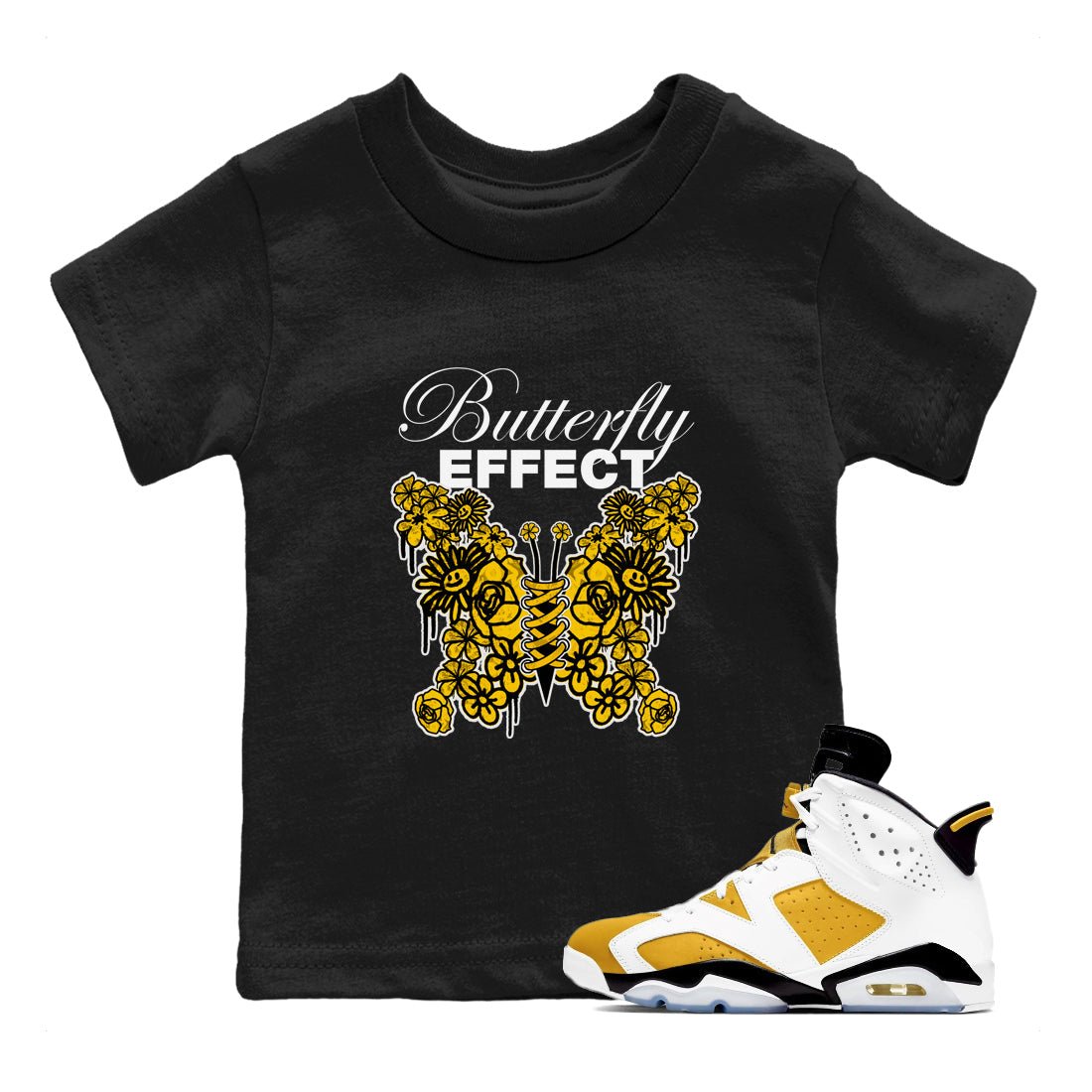 Air Jordan 6 Yellow Ochre shirt to match jordans Butterfly Effect sneaker tees AJ6 Yellow Ochre SNRT Sneaker Release Tees Baby Toddler Black 1 T-Shirt