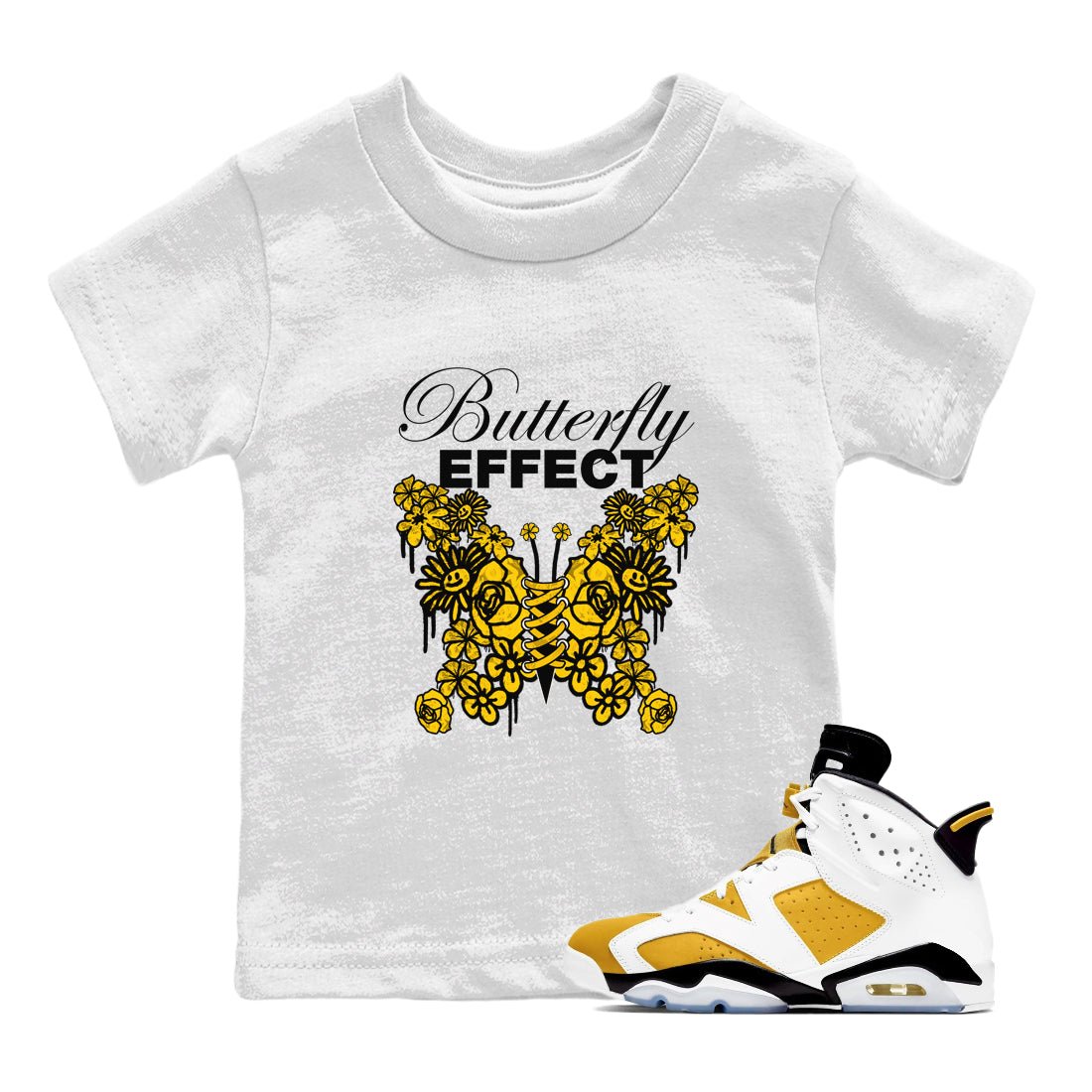 Air Jordan 6 Yellow Ochre shirt to match jordans Butterfly Effect sneaker tees AJ6 Yellow Ochre SNRT Sneaker Release Tees Baby Toddler White 1 T-Shirt