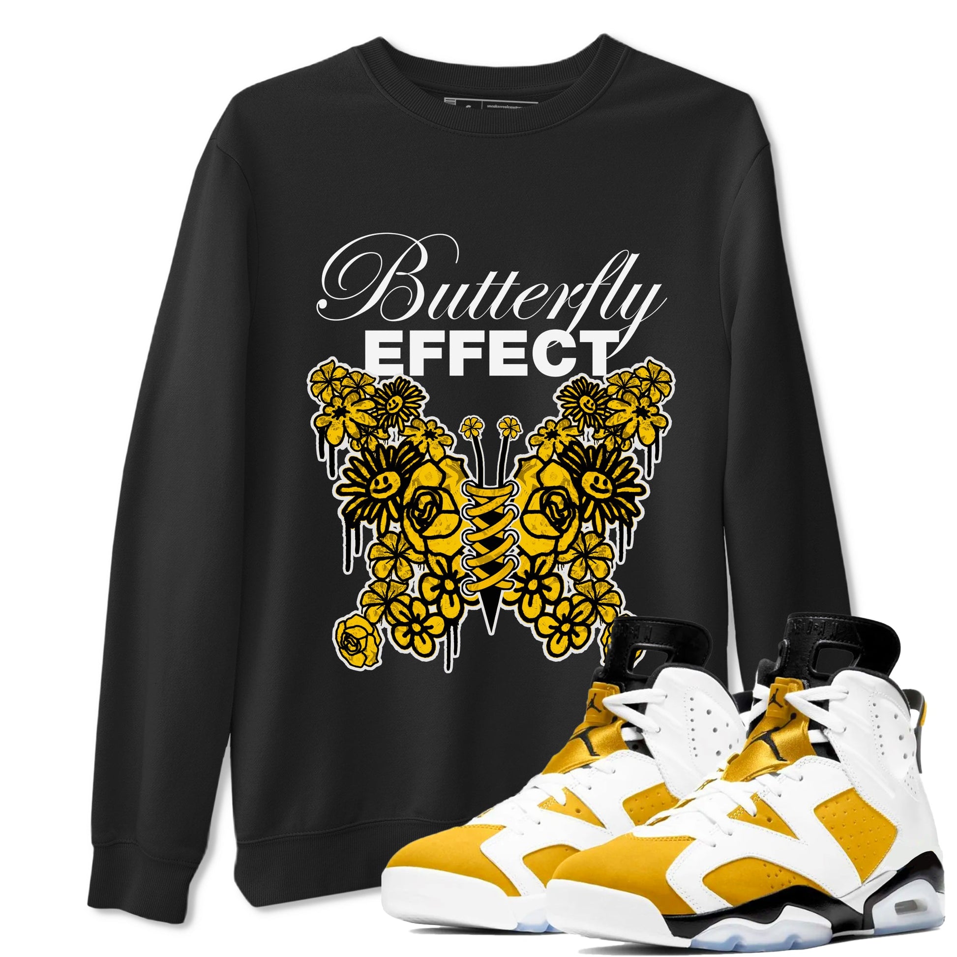 Air Jordan 6 Yellow Ochre shirt to match jordans Butterfly Effect sneaker tees AJ6 Yellow Ochre SNRT Sneaker Release Tees Unisex Black 1 T-Shirt