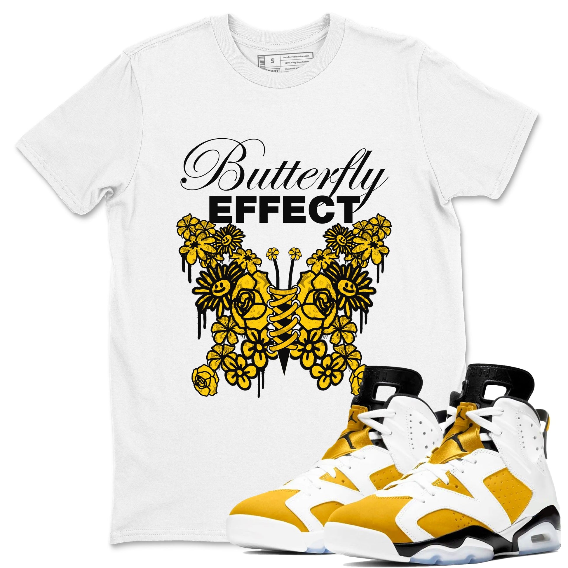 Air Jordan 6 Yellow Ochre shirt to match jordans Butterfly Effect sneaker tees AJ6 Yellow Ochre SNRT Sneaker Release Tees Unisex White 1 T-Shirt