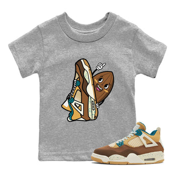Air Jordan 4 GS Cacao Wow Kid's shirt to match jordans Cacao Friend sneaker tees Air Jordan 4 Cacao Wow SNRT Sneaker Release Tees Baby Toddler Kids Heather Grey 1 T-Shirt